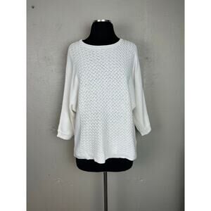 DANA BUCHMAN SWEATER Womens White Knit Cotton Top Medium 34 Sleeve Pullover